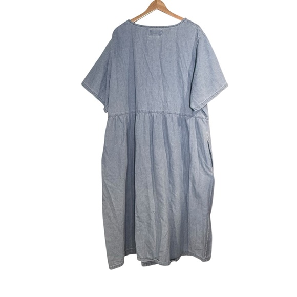 Main Street Blue VTG Denim Embroidered Button Front Floral A Line Midi Dress 28W - Picture 2 of 11